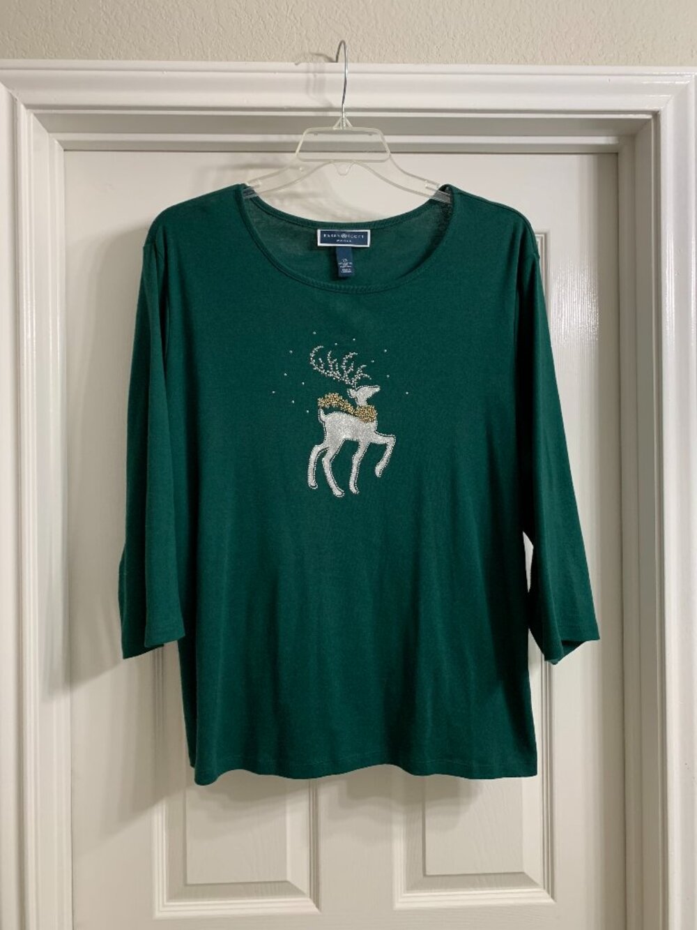 Karen Scott Women's Green Long Sleeve Shirt with Reindeer Design, Size 2X